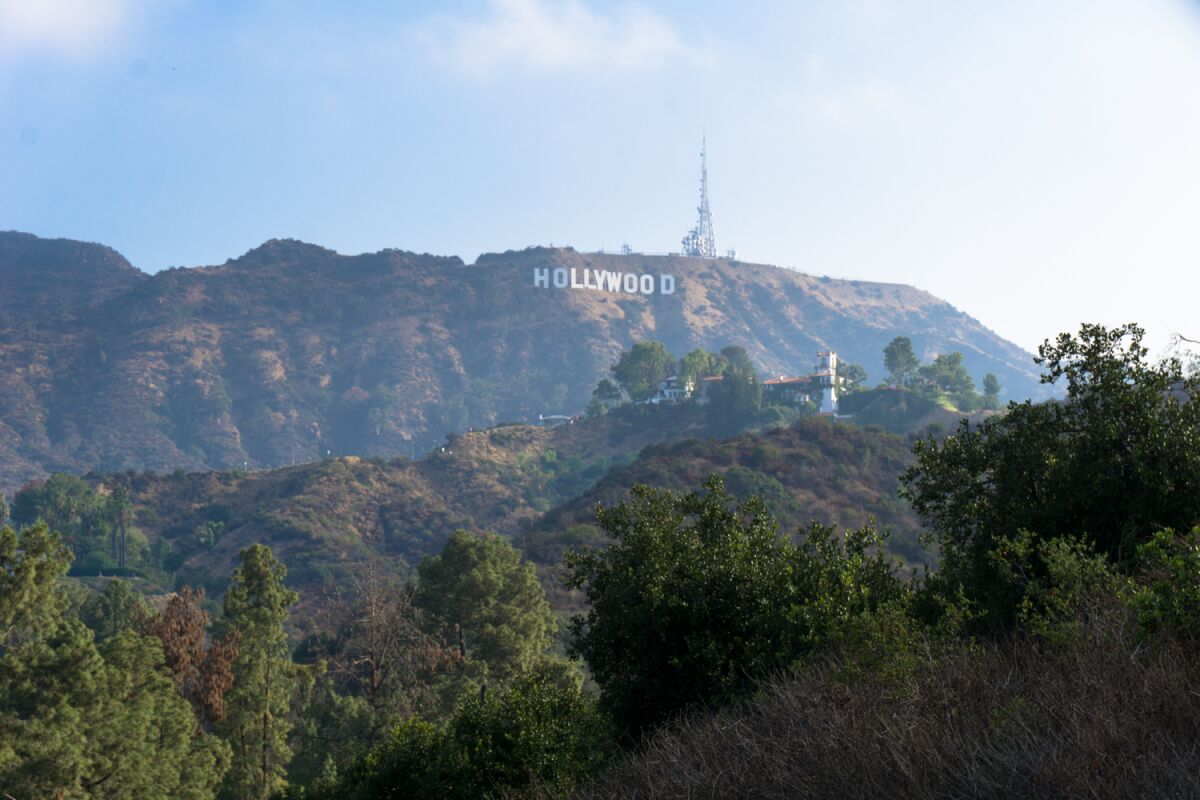 The Hollywood sign from Lake Hollywood Park.