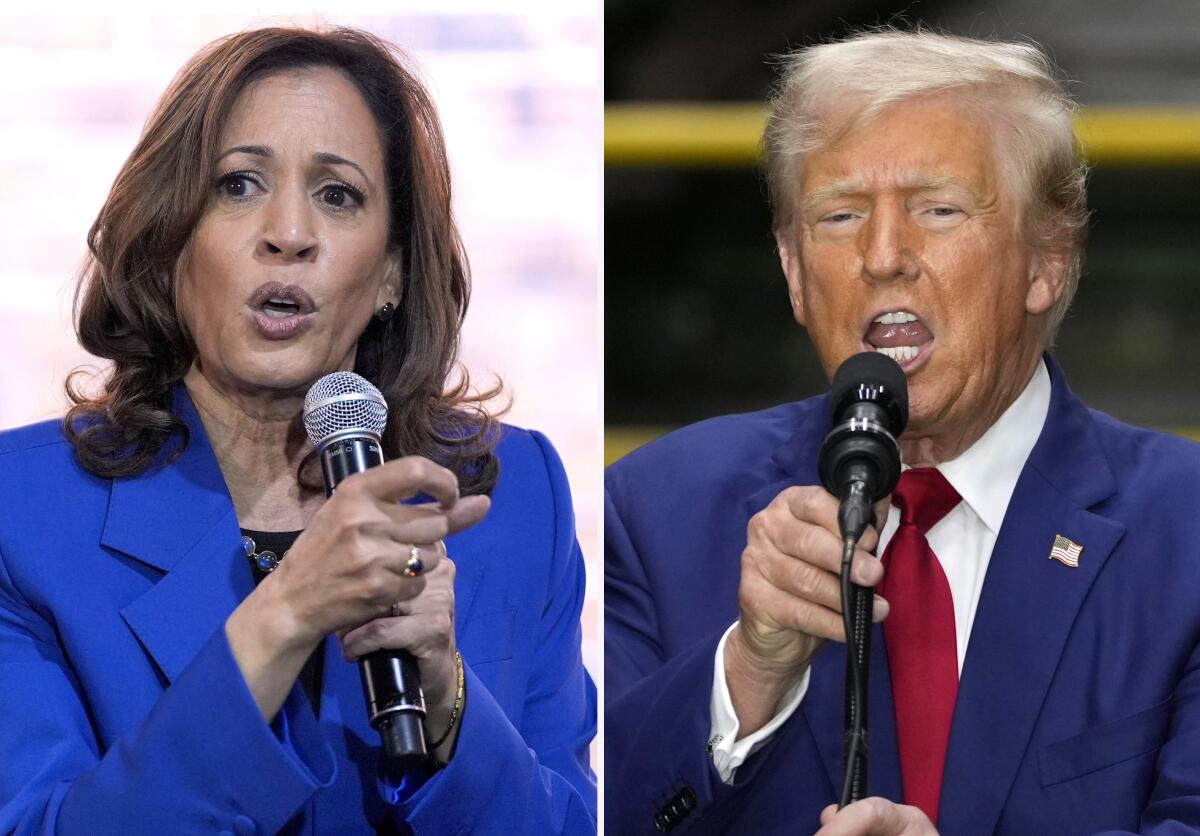 Side-by-side photos of Vice President Kamala Harris and former President Trump