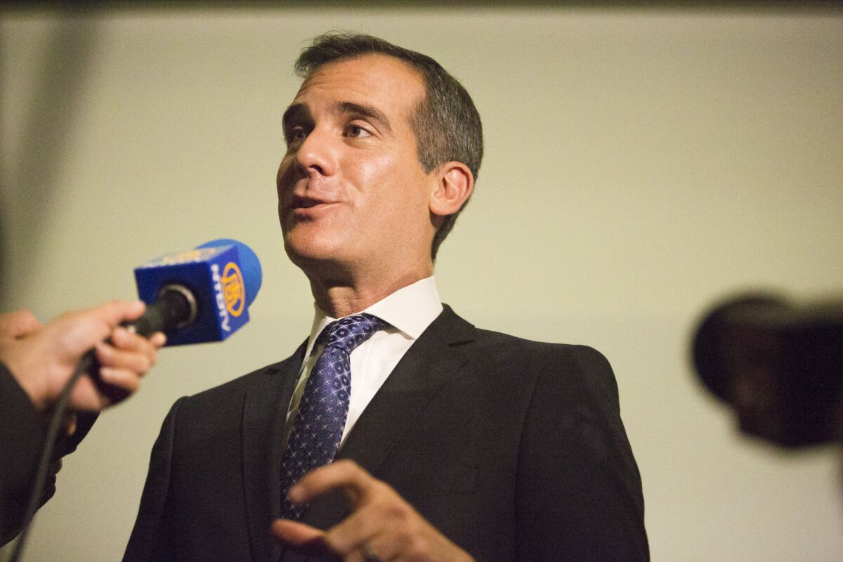 Los Angeles Mayor Eric Garcetti admits he is "swinging for the fences" with his ambitious to-do list.
