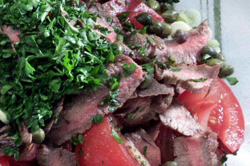 Recipe: Flank steak, potato and roasted red pepper salad