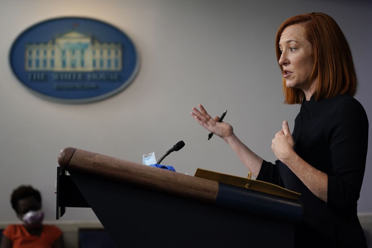 White House Press Secretary Jen Psaki speaks during a press briefing at the White House on Friday.
