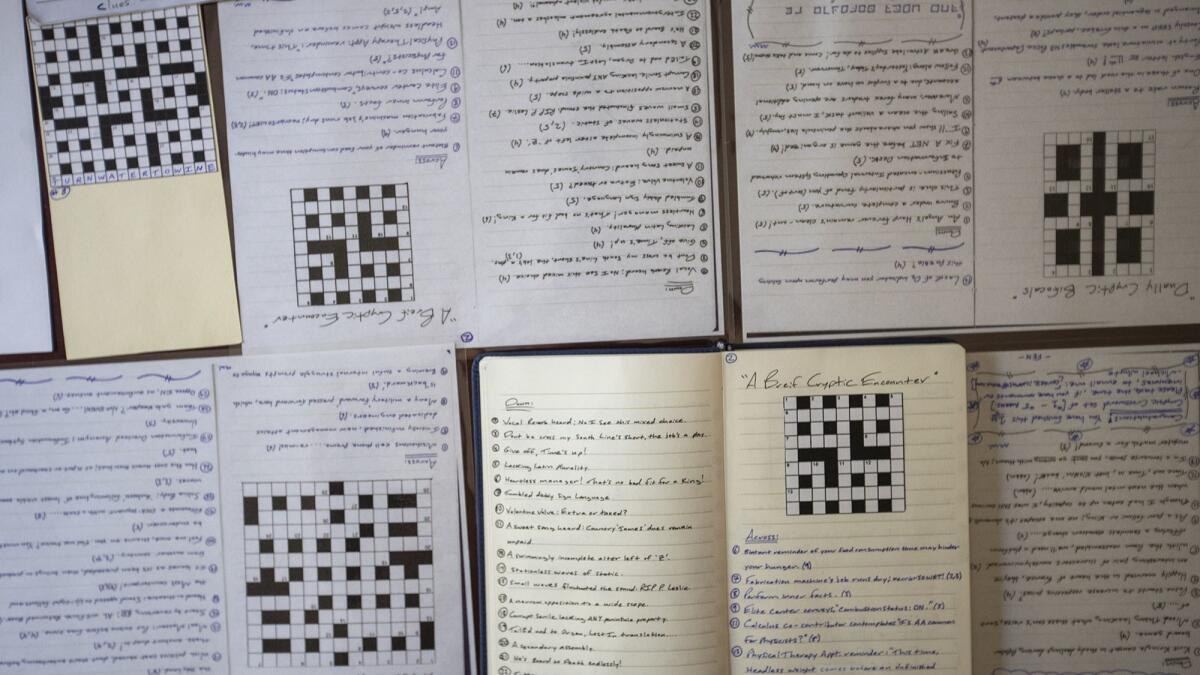 Michael Whyte has created five cryptic crossword puzzles, honing his skills by solving the Daily Pilot's Daily Commuter Puzzle. Whyte handwrites each puzzle in a notebook.