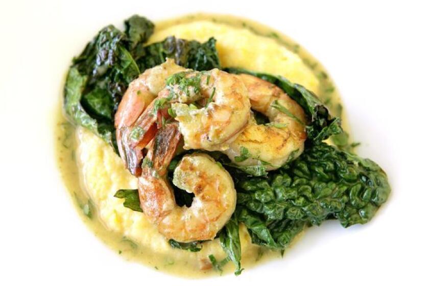 Shrimp and grits with dinosaur kale