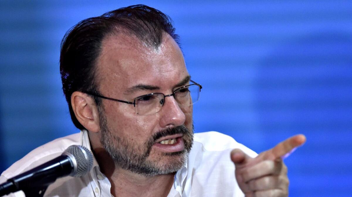 Mexico's Foreign Minister Luis Videgaray speaks during a news conference in Cancun, Mexico, on June 19.