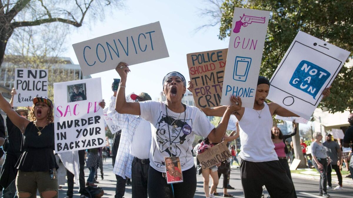 Black Lives Matter protesters march in Sacramento this week in response to the police shooting of Stephon Clark.