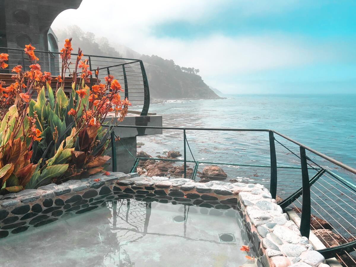 A bath at the Esalen Institute in Big Sur overlooks the Pacific Ocean.