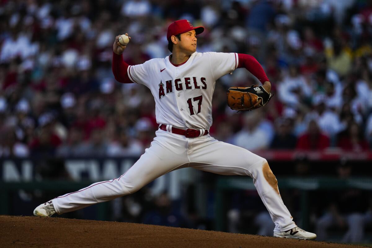 Angels pitcher Shohei Ohtani delivers against the Houston Astros.