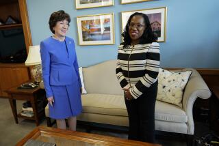 FILE - Supreme Court nominee Ketanji Brown Jackson meets with Sen. Susan Collins, R-Maine, on Capitol Hill in Washington, March 8, 2022. (AP Photo/Carolyn Kaster, File)