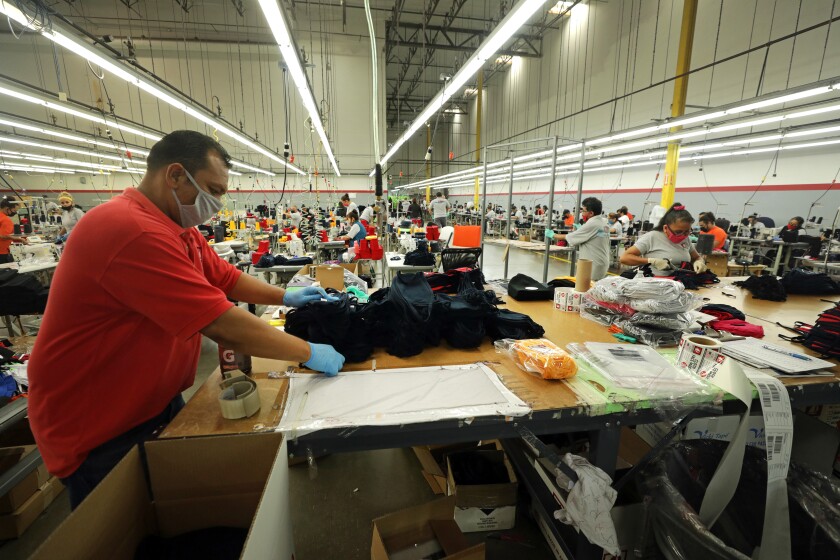 Workers in an apparel factory