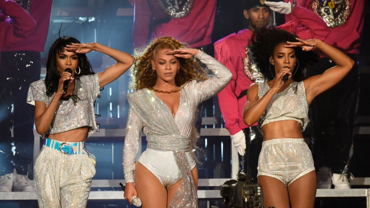 Beyonce performs alongside her former Destiny's Child bandmates Michelle Williams and Kelly Rowland of Destiny's Child during the 2018 Coachella Valley Music And Arts Festival.