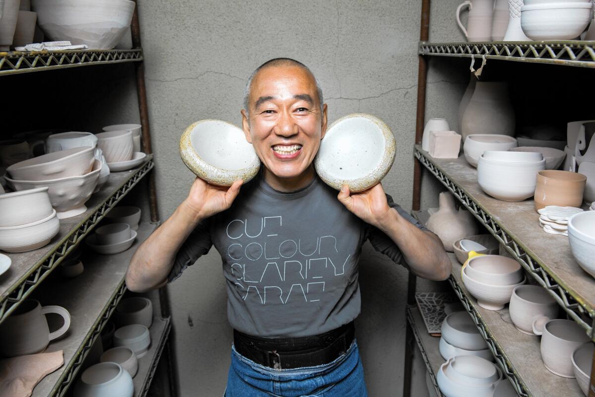 Morihiro Onodera creates his chef-commissioned pottery at Xiem Clay Center in Pasadena, Calif.