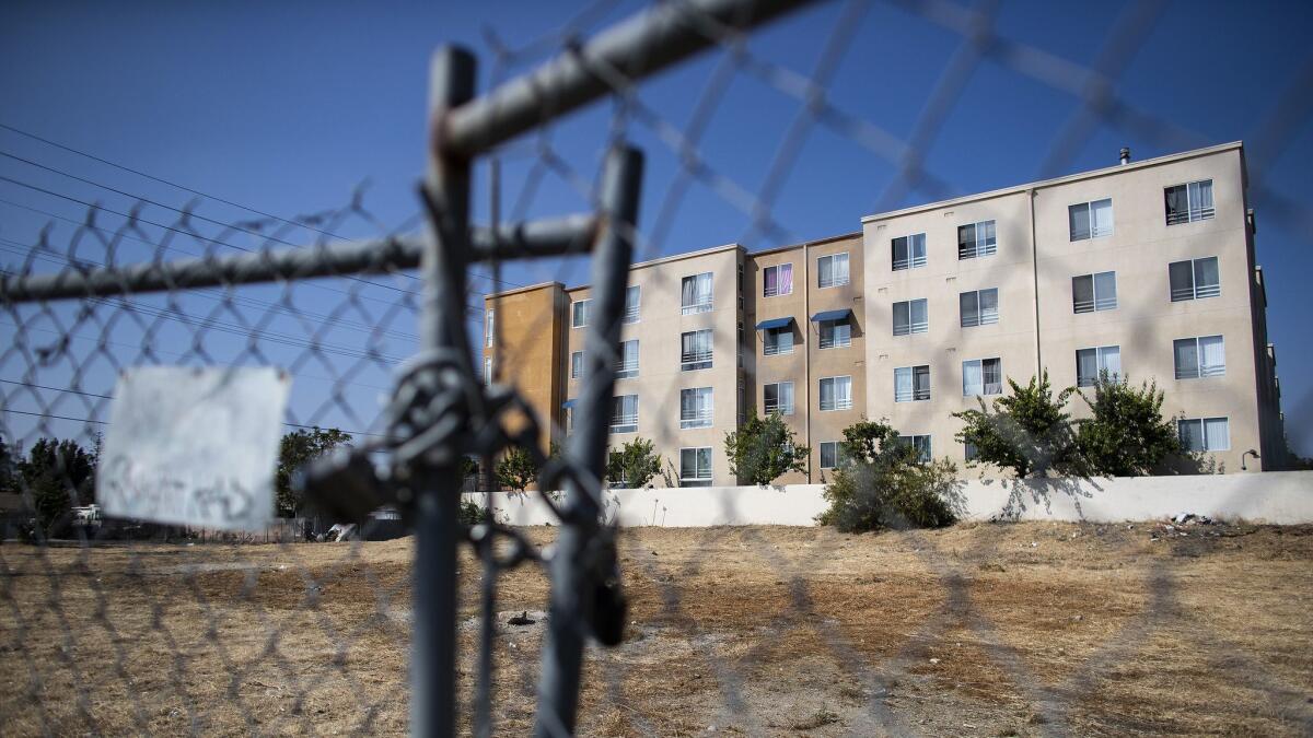 An empty lot on Sheldon Street in Sun Valley was proposed to be the site of a 26-unit building for homeless people.