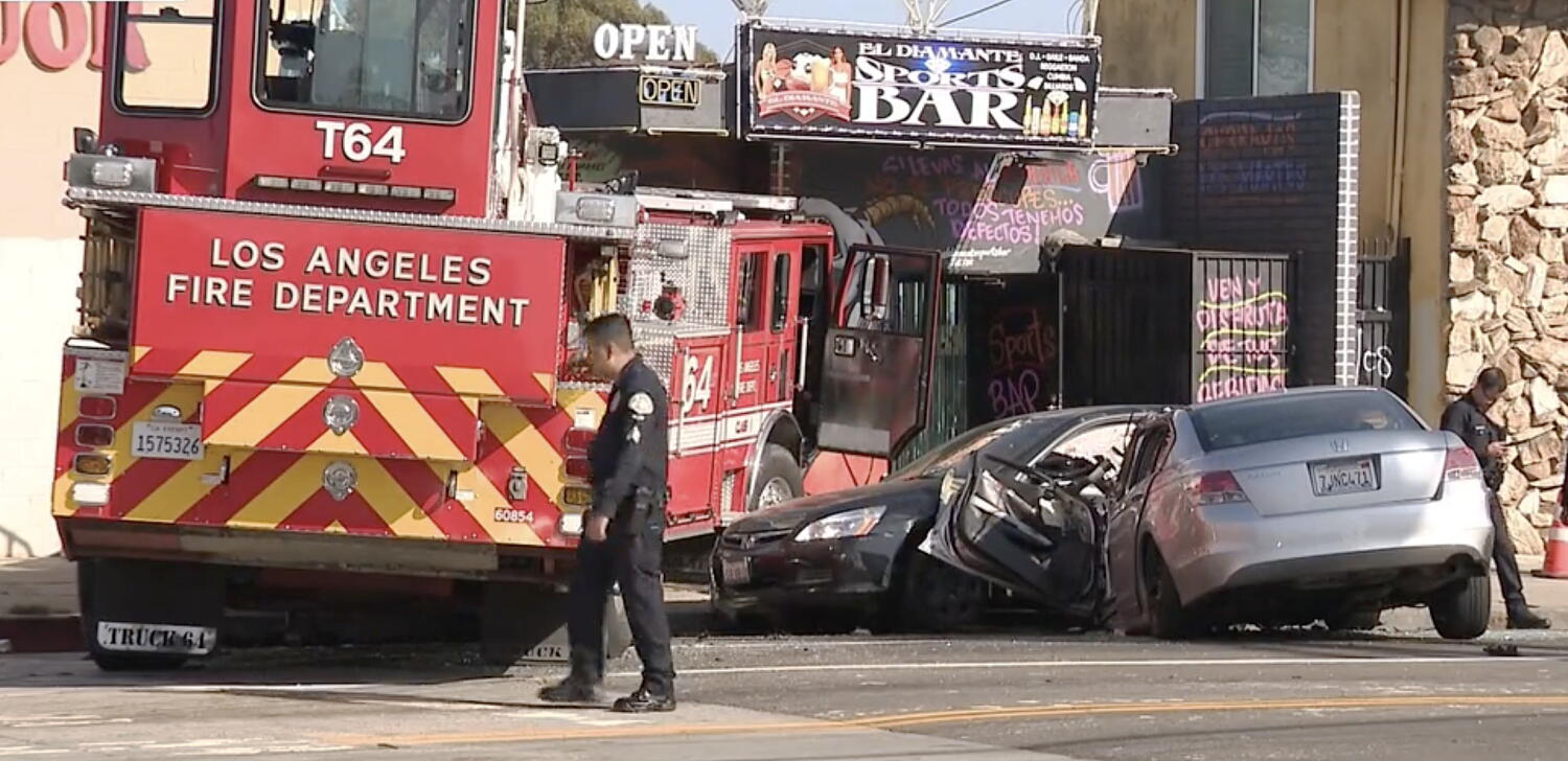 Crash involving L.A. Fire Department truck sends 7 to hospital including firefighter