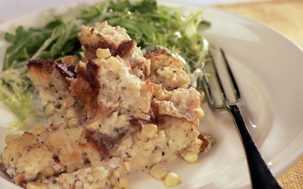 Corn and brown butter bread pudding