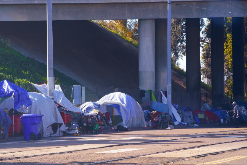 San Diego, CA - January 06: A homeless encampment on Commercial Street on Friday, Jan. 6, 2023 in San Diego, CA. (Nelvin C. Cepeda / The San Diego Union-Tribune)
