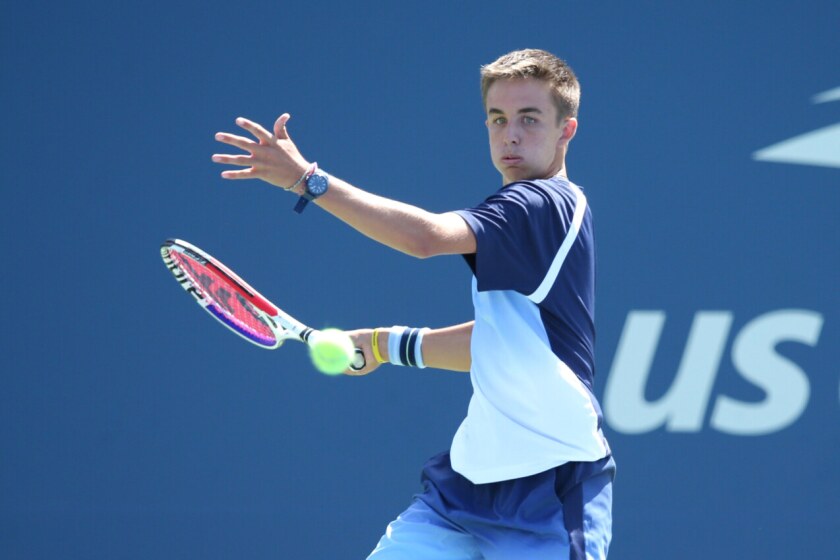 Zach Svajda, pictured in his match at the 2019 U.S. Open, won his second USTA Boys’ 18 national championship on Aug. 15.