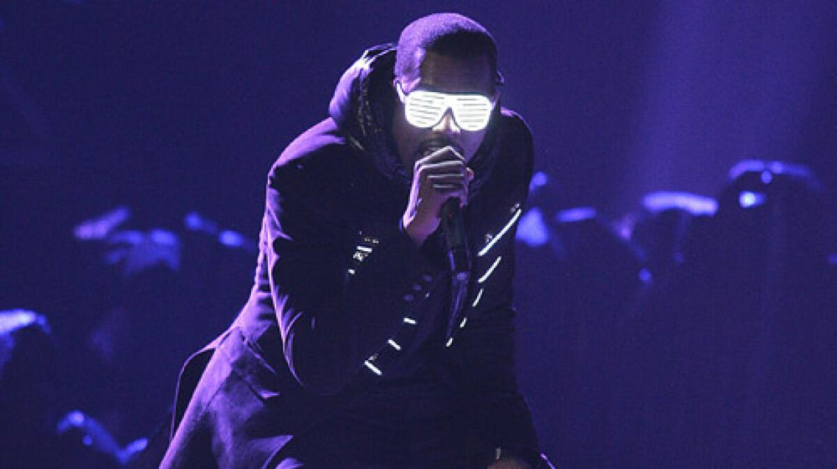 Kanye West's Glow in the Dark tour opened April 16, 2008, in Seattle. He unveiled some of the glow-in-the-dark effects at this year's Grammy Awards, seen above.