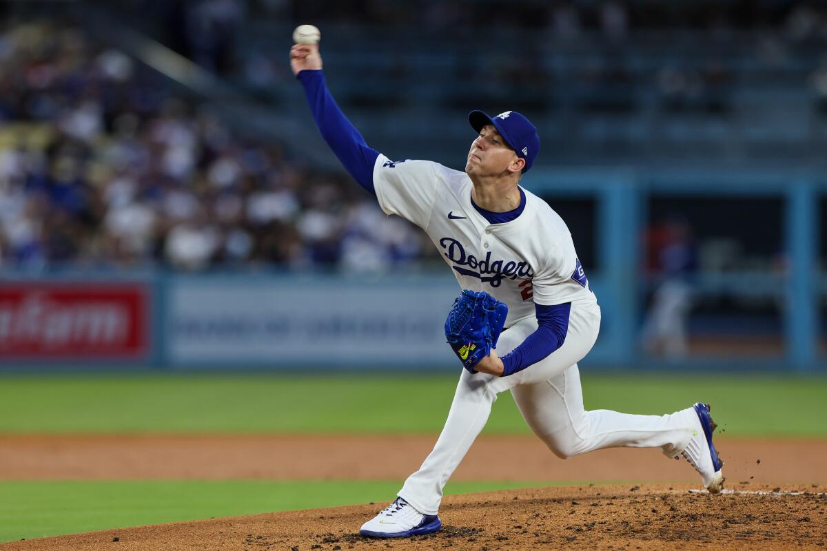 The Dodgers' Walker Buehler pitched four innings against the Florida Marlins