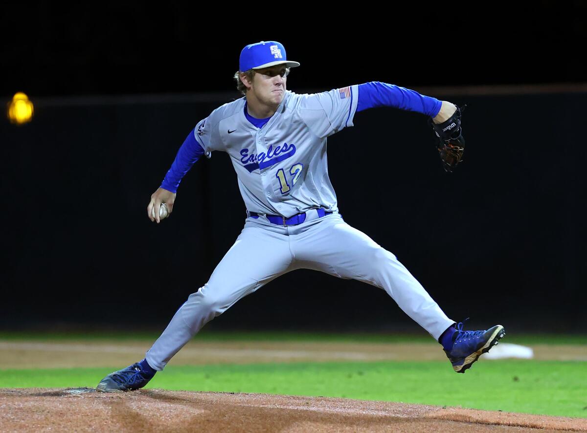 Collin Clarke of Santa Margarita High delivers a pitch.