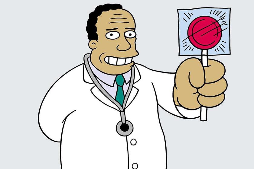 Dr. Hibbert: [chuckles] "Your playing days are over, my friend. But, you can always fall back on your degree in..."<br> [reads chart]<br> Dr. Hibbert: .."communications? Oh, dear Lord!"