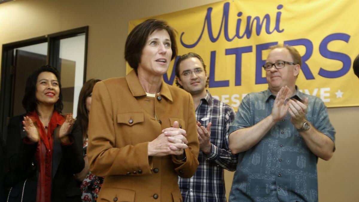 Republican Rep. Mimi Walters is running ahead of her Democratic challenger in Orange County's 45th Congressional District, but her lead narrowed in ballot counting on Wednesday.