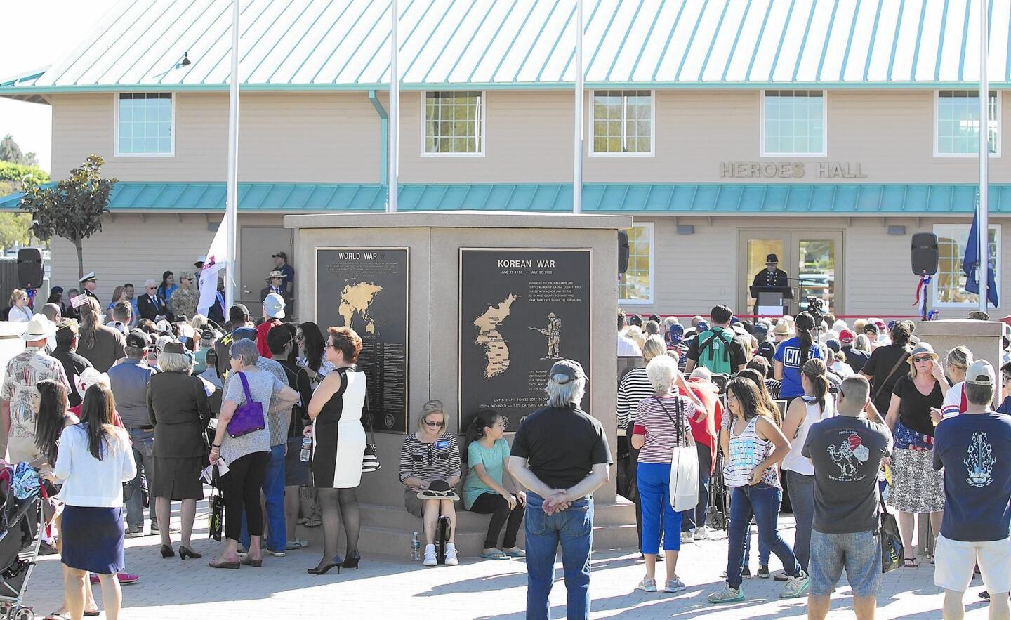 Veterans and other guests gather for Friday’s public dedication of the new Heroes Hall veterans museum at the OC Fair & Event Center in Costa Mesa.