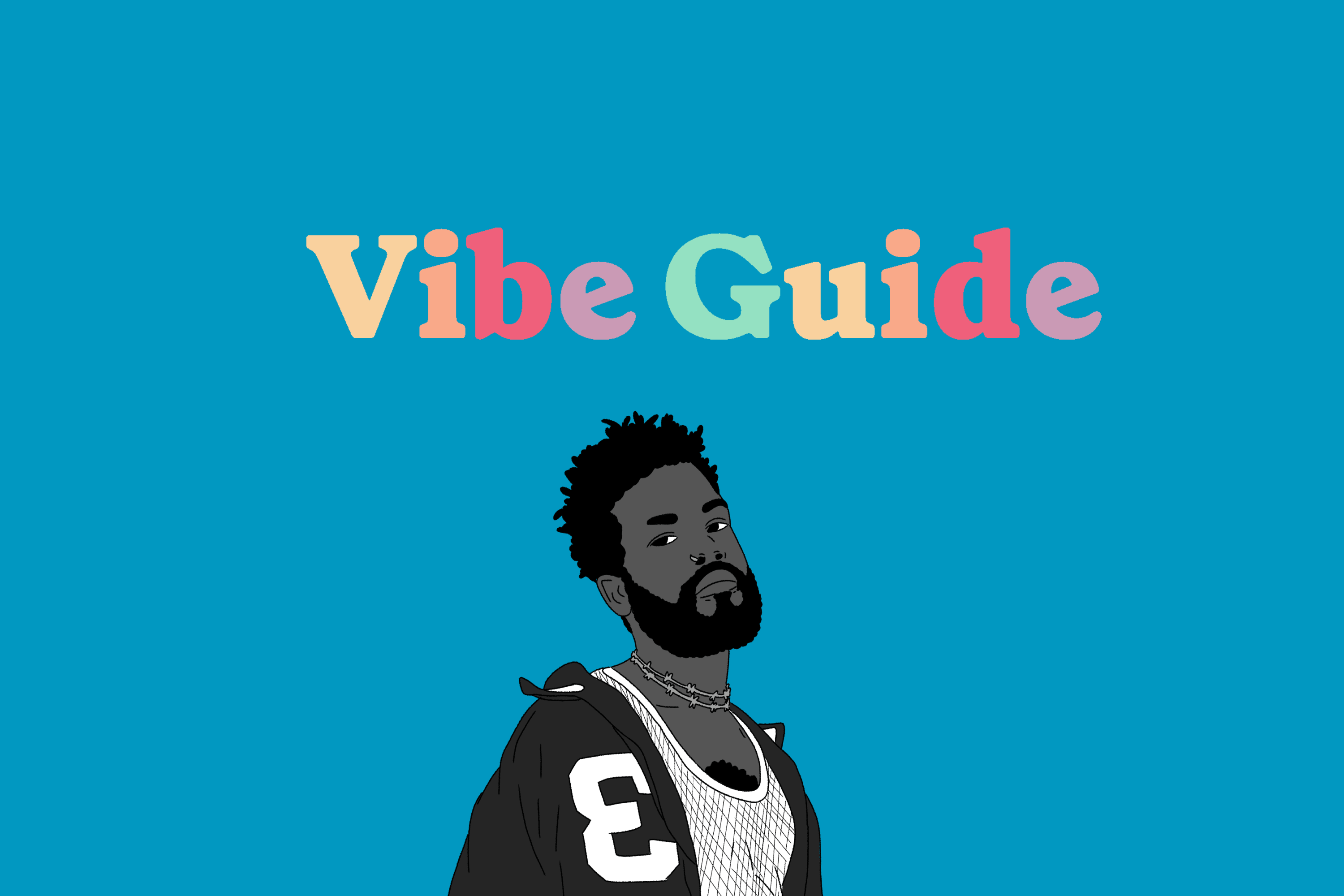 An illustration of the artist Duckwrth with the words "Vibe Guide featuring Duckwrth"
