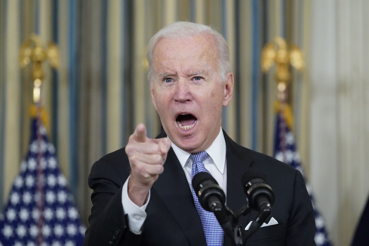 President Joe Biden responds to a question about the U.S. border 