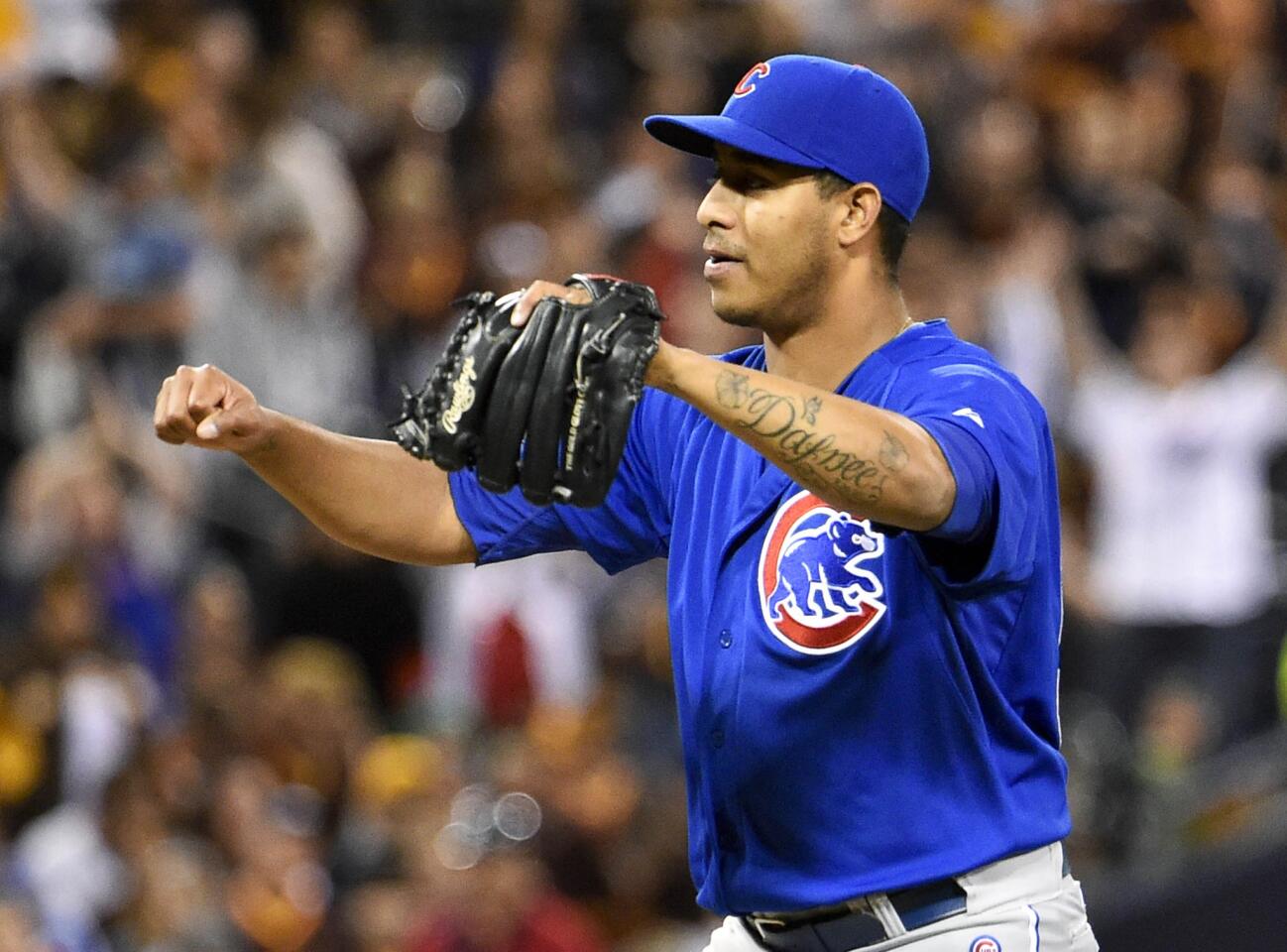 Cubs closer Hector Rondon reacts after getting final out.