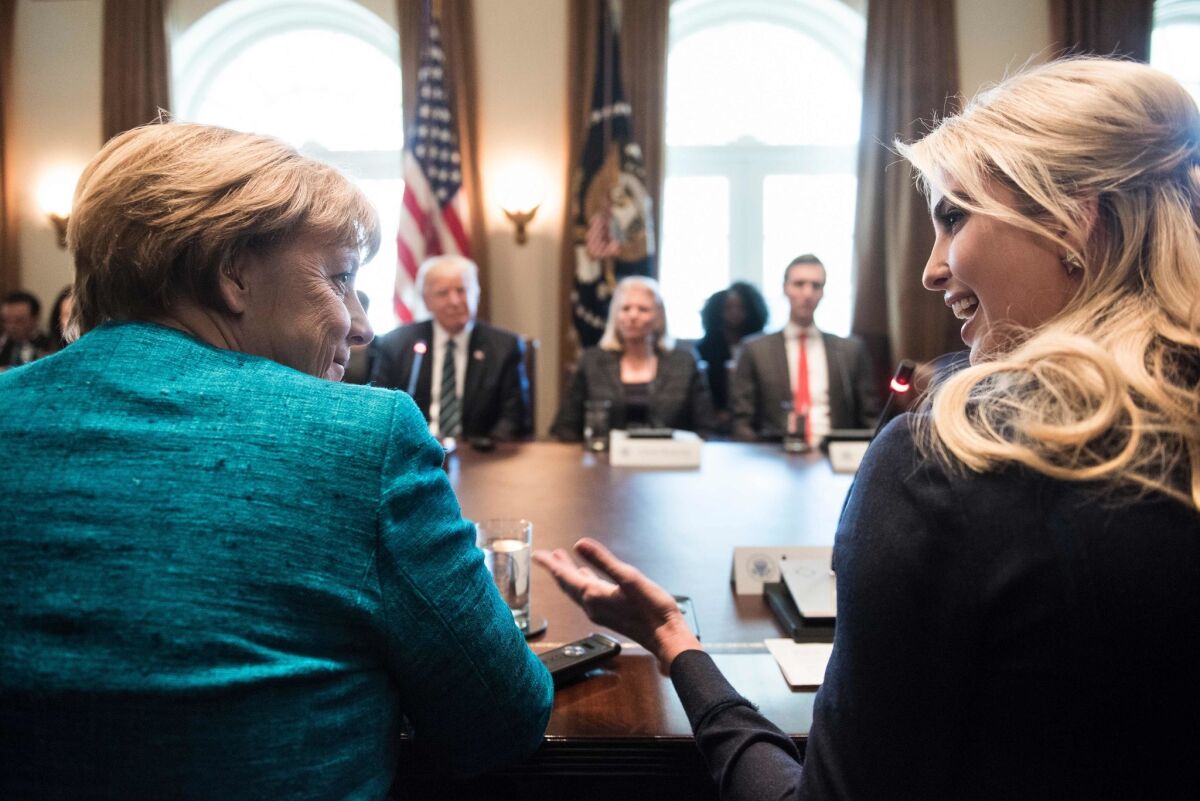 German Chancellor Angela Merkel, left, and Ivanka Trump at the White House last week.
