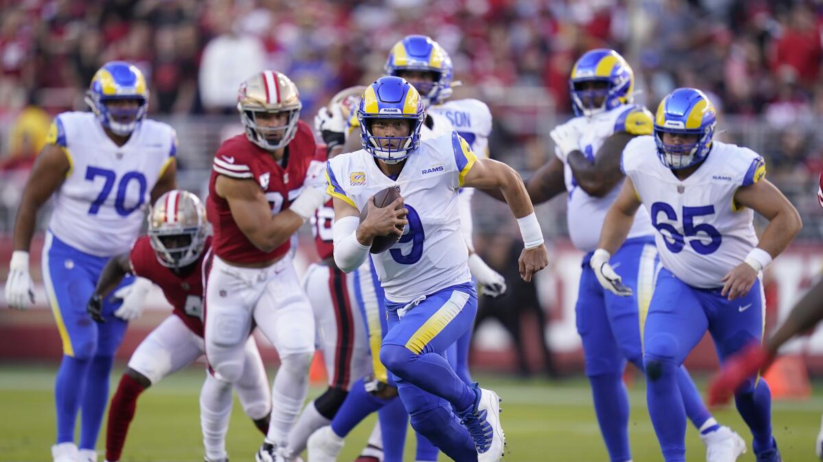 Matthew Stafford throws interceptions in Rams' loss to 49ers - Los Angeles  Times