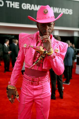 2020 Grammys: Lil Nas X turns heads in a hot-pink Versace outfit on the ...