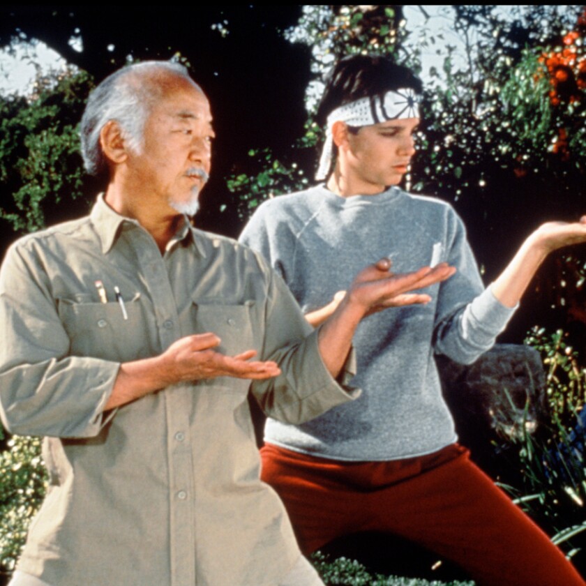 Ralph Macchio y Pat Morita en una escena de Karate Kid.