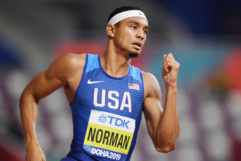 Michael Norman competes in the Men's 400 meters at the IAAF World Athletics Championships.