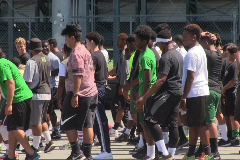 Narbonne football players training for the upcoming season.