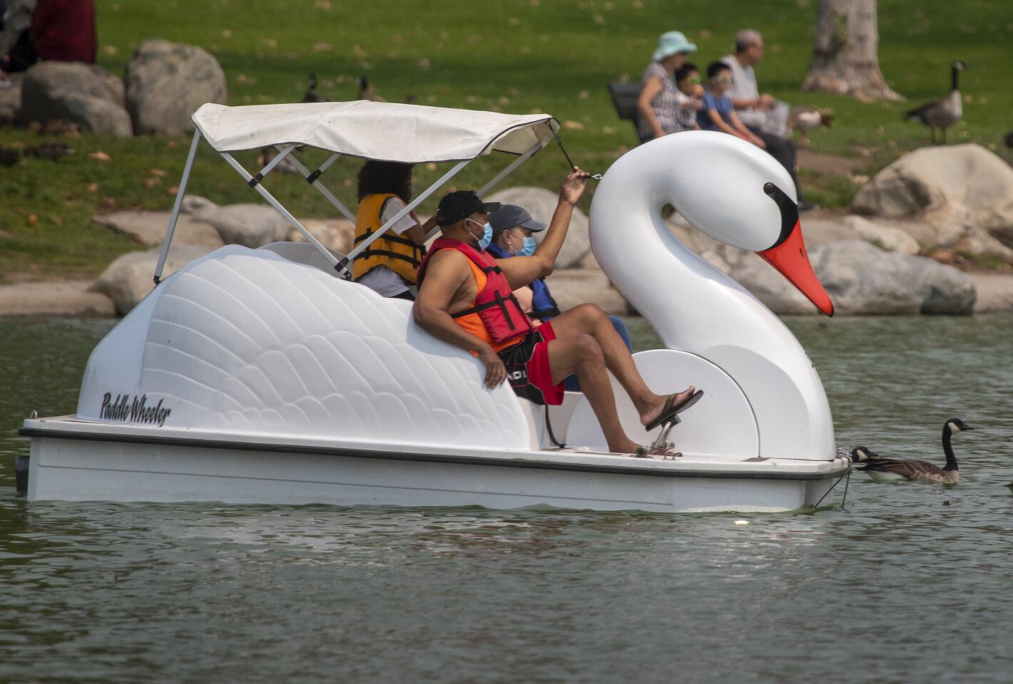 A swan boat at Mile Square Park.