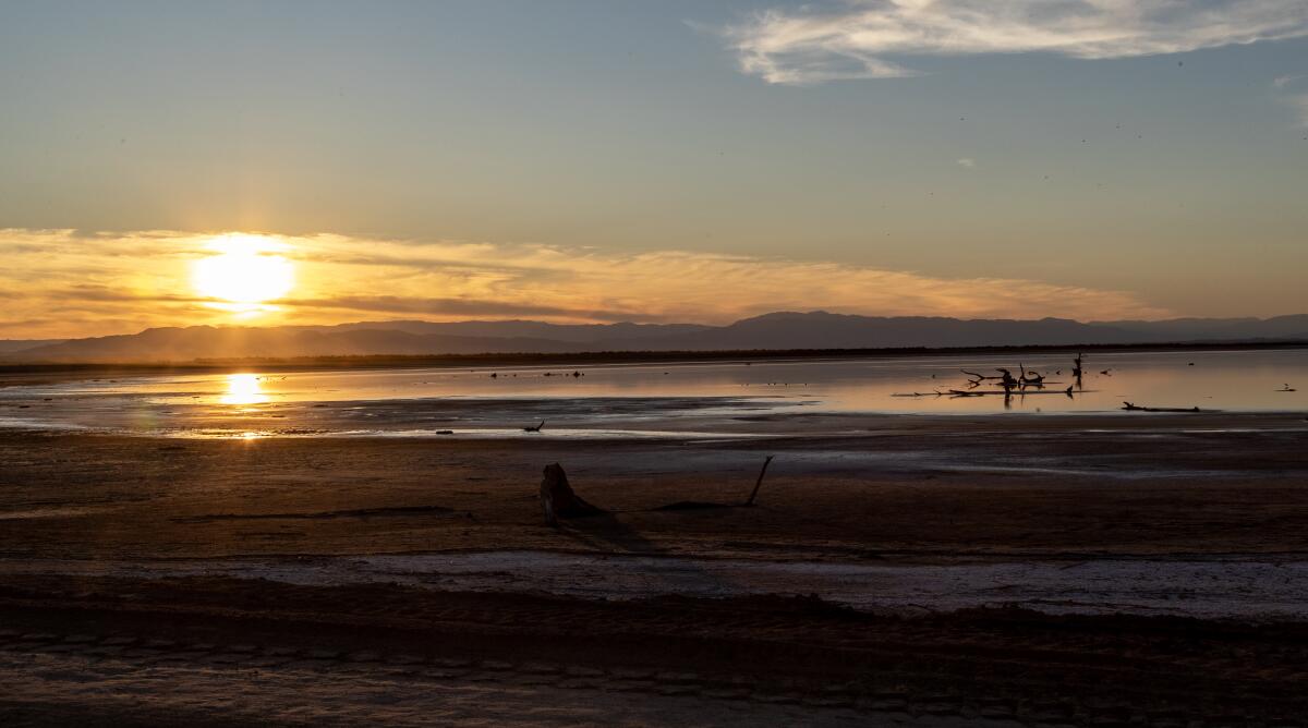 The sun sets over the southern end of the Salton Sea in 2022.