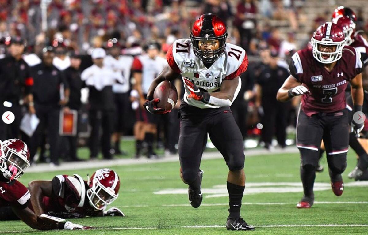 San Diego State running back Chance Bell started the first two games this season, but could miss this week's game at Utah.