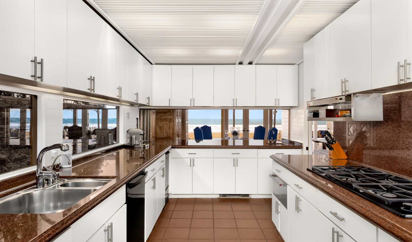 The galley-style kitchen.