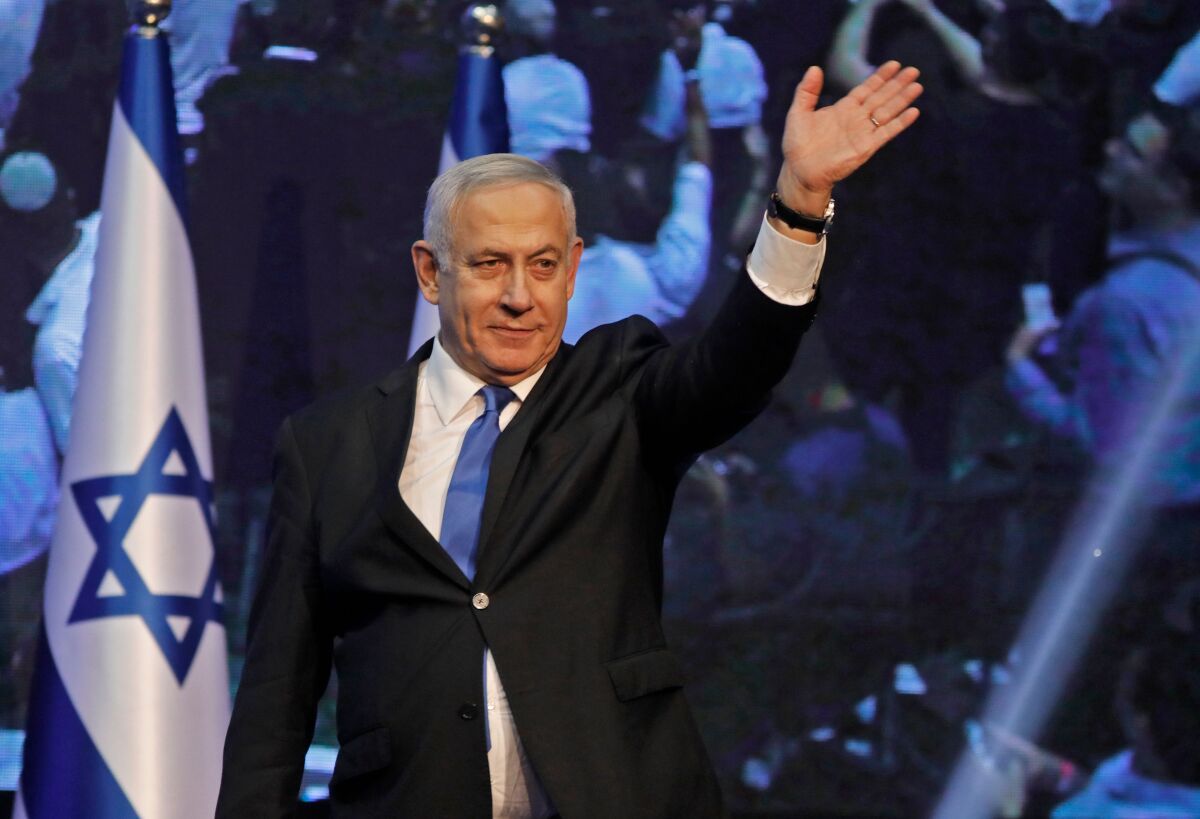 Israeli Prime Minister Benjamin Netanyahu arriving at Likud party headquarters early on Sept. 18, 2019. 