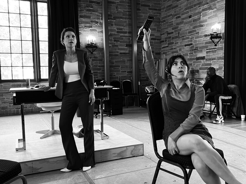 Sabrina Sloan and Michelle Ortiz in rehearsals for "King Liz" at the Geffen Playhouse.