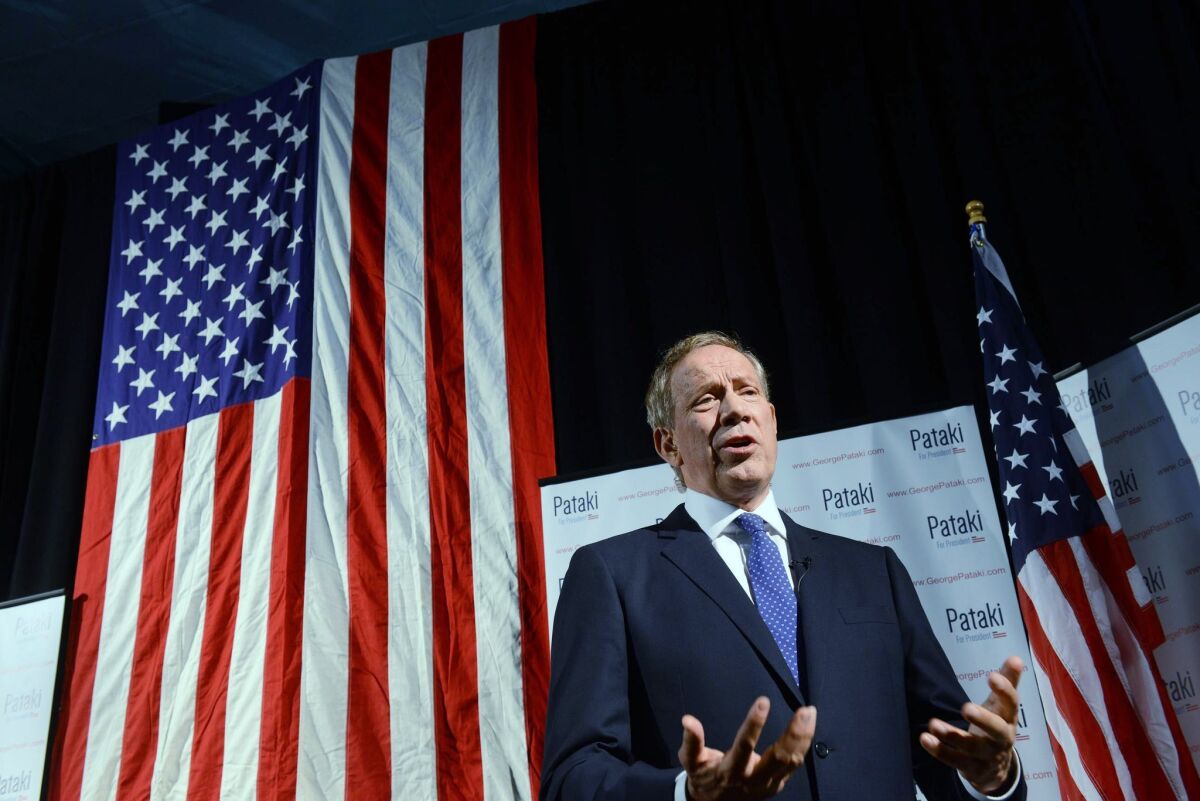 Former New York Gov. George Pataki before announcing his presidential candidacy in Exeter, N.H., on May 28.