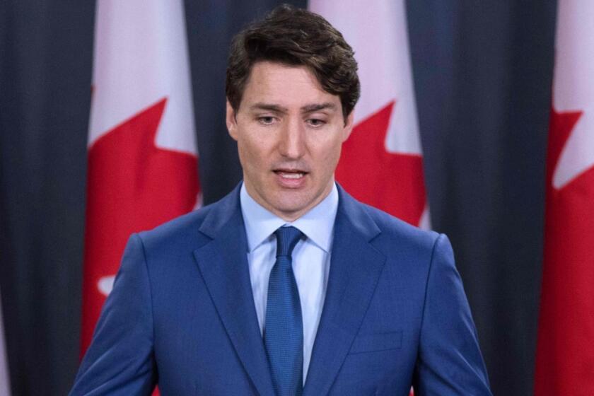 Canadian Prime Minister Justin Trudeau speaks to the media at the national press gallery in Ottawa, Ontario, on March 7, 2019. - Trudeau on Thursday denied allegations of "partisan" political meddling in the criminal prosecution of a corporate giant that have plunged his Liberal government into its worst crisis yet. "I have never raised partisan considerations" in conversations with his former attorney general Jody Wilson-Raybould, Trudeau told a press conference (Photo by Lars Hagberg / AFP)LARS HAGBERG/AFP/Getty Images ** OUTS - ELSENT, FPG, CM - OUTS * NM, PH, VA if sourced by CT, LA or MoD **
