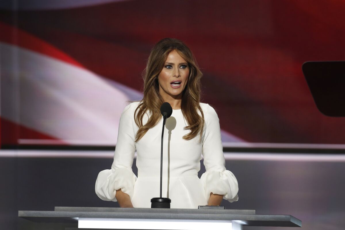 Melania Trump speaks during the Republican National Convention on July 18, the first night of the convention in Cleveland. (Carolyn Cole / Los Angeles Times)