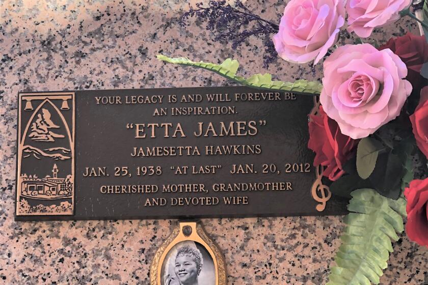 Etta James' marker at Inglewood Cemetery, final resting place to a number of famous singers and actors.