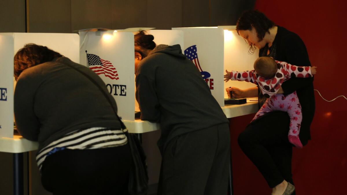 Voters cast ballots at the Mar Vista Fire Department in 2016.