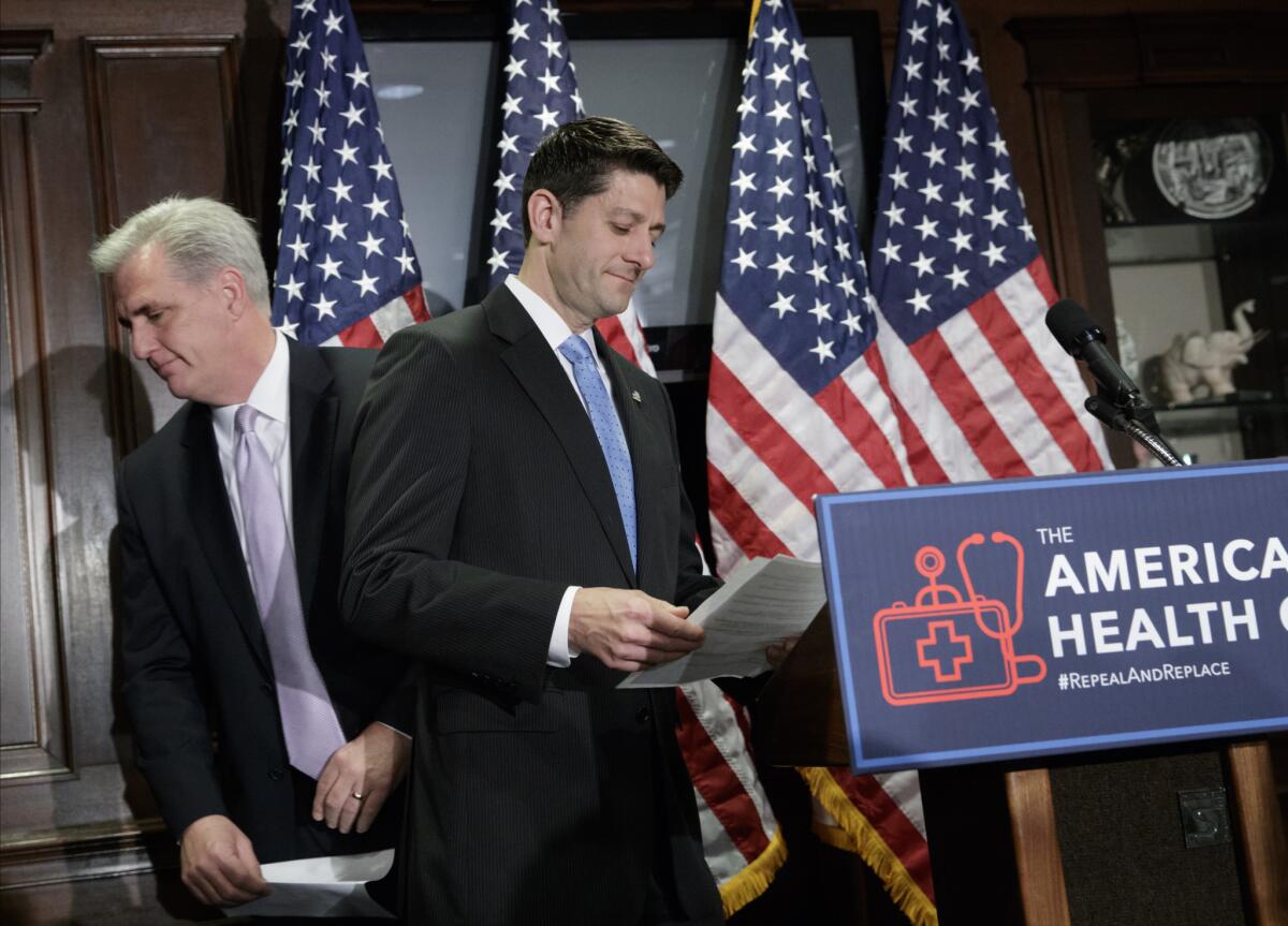 Majority Leader Kevin McCarthy, left, and House Speaker Paul Ryan (R-Wis.) are seen in Washington.