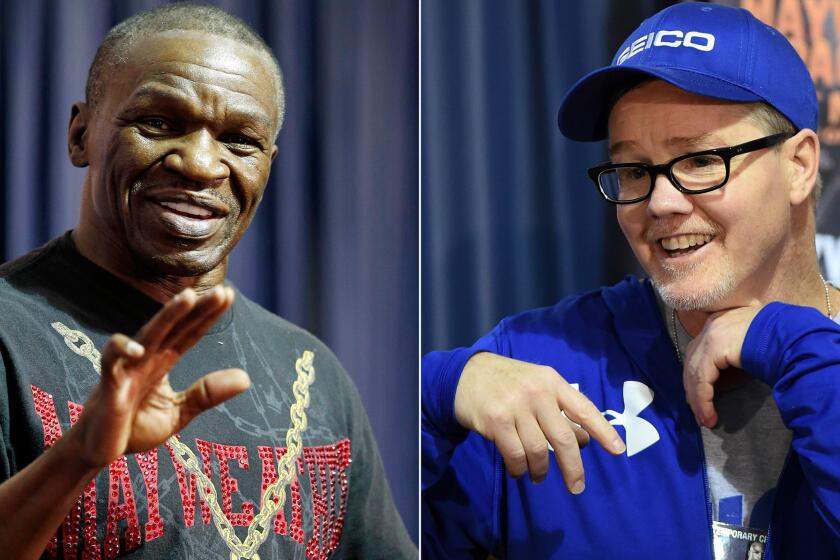 Trainers Floyd Mayweather Sr., left, and Freddie Roach will match strategies on Saturday night when Floyd Mayweather Jr. and Manny Pacquiao meet in a welterweight title unification fight.