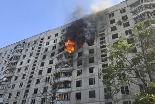 Flames rise after a Russian aerial bomb struck a multi-story residential building in Kharkiv, Ukraine, Sunday Sept. 15, 2024. (Ukrainian Presidential Press Office via AP)