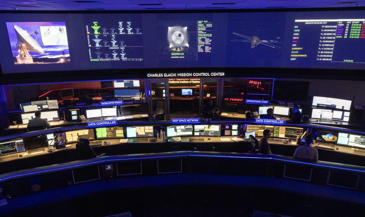 The mission control room at the Jet Propulsion Laboratory. 
